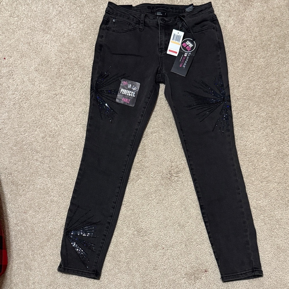 Rampage Black Skinny Jeans with Sparkle Accents NWT Size 7
